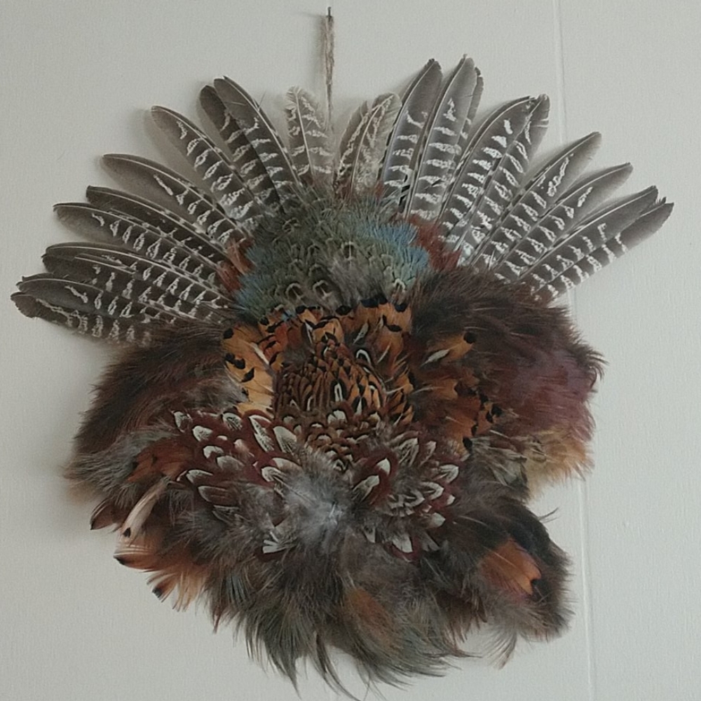Pheasant feather wall hanging